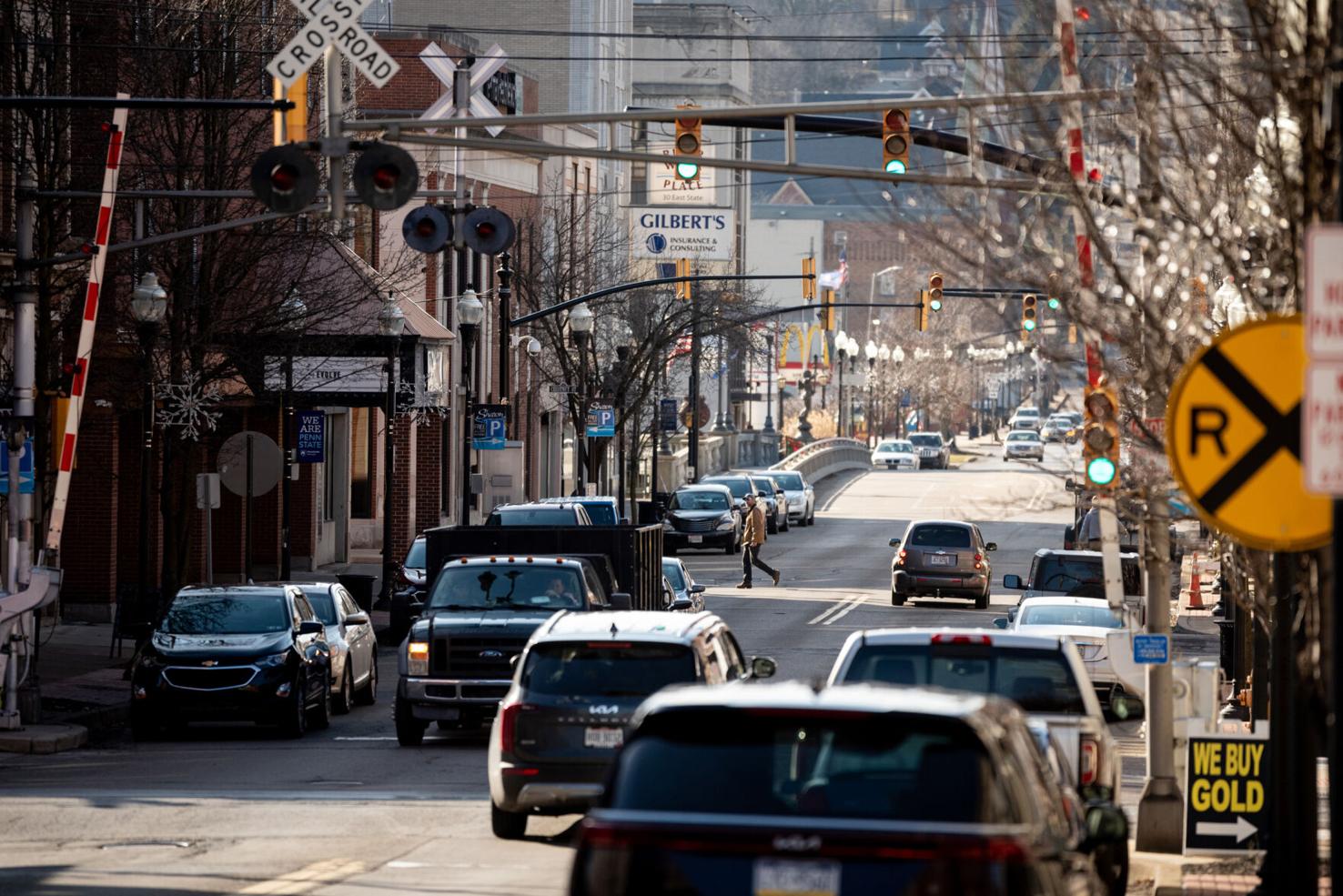 Downtown Sharon — State Street looking toward the bridge over the Shenango River